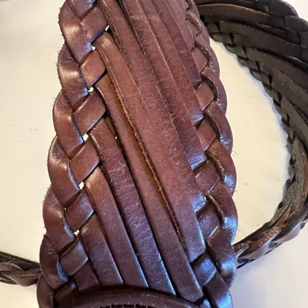 Linea Pelle woven belt with‎ solid brass buckle large vintage